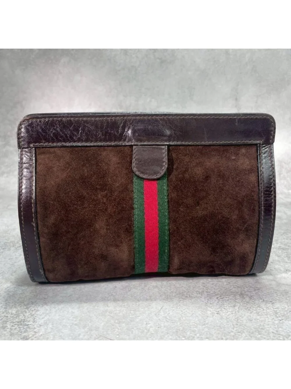 Gucci Sherry Line Clutch Suede Brown Leather